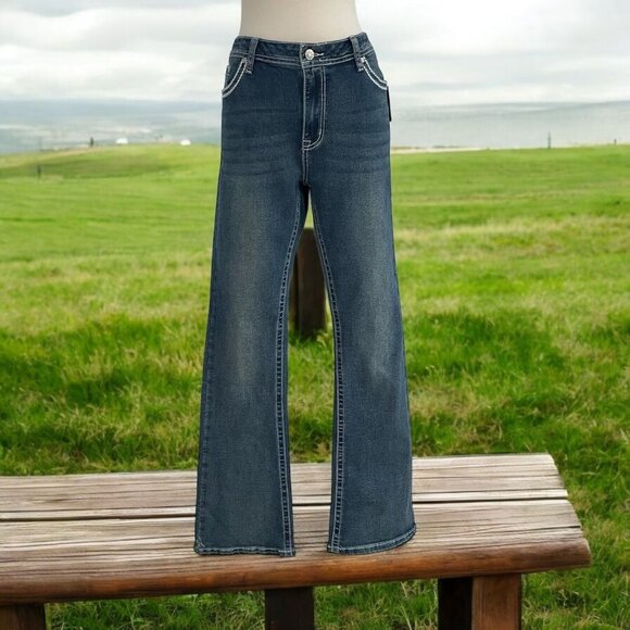 Harper Ivy High Waisted Wide Leg Jeans Boho Embroidered Trendy Comfy Festival - Picture 1 of 12